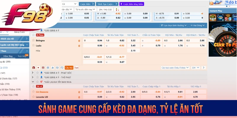 Sảnh game cung cấp kèo đa dạng, tỷ lệ ăn tốt